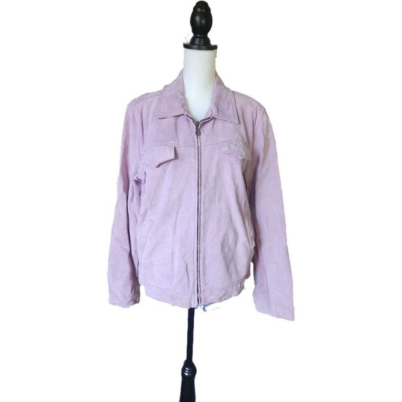 Denim & Co 100% Genuine Leather Lavender Jacket - Large - Satin Lined - Picture 1 of 8